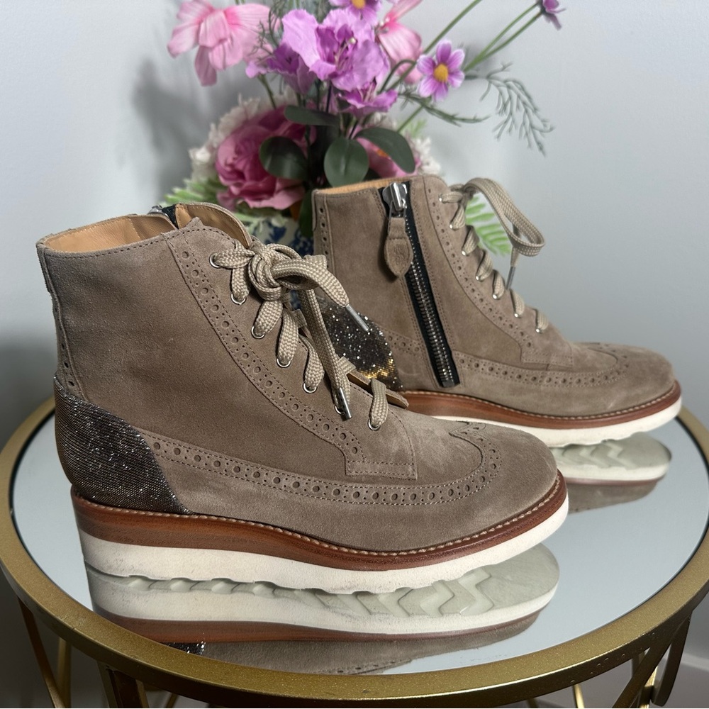 The Office of Angela Scott Mr. Harrison Neutral Lace Up Suede Boots Size 37.5 - Picture 6 of 17
